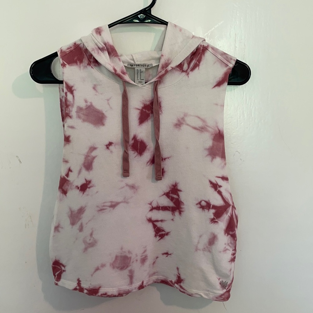 Pink/White Tie-Dye Soft Knit Hooded Crop Tank